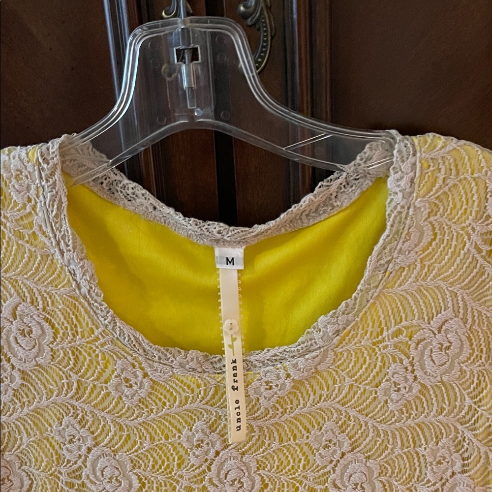 Uncle Frank Yellow Dress with Cream Lace Overlay - Picture 5 of 7